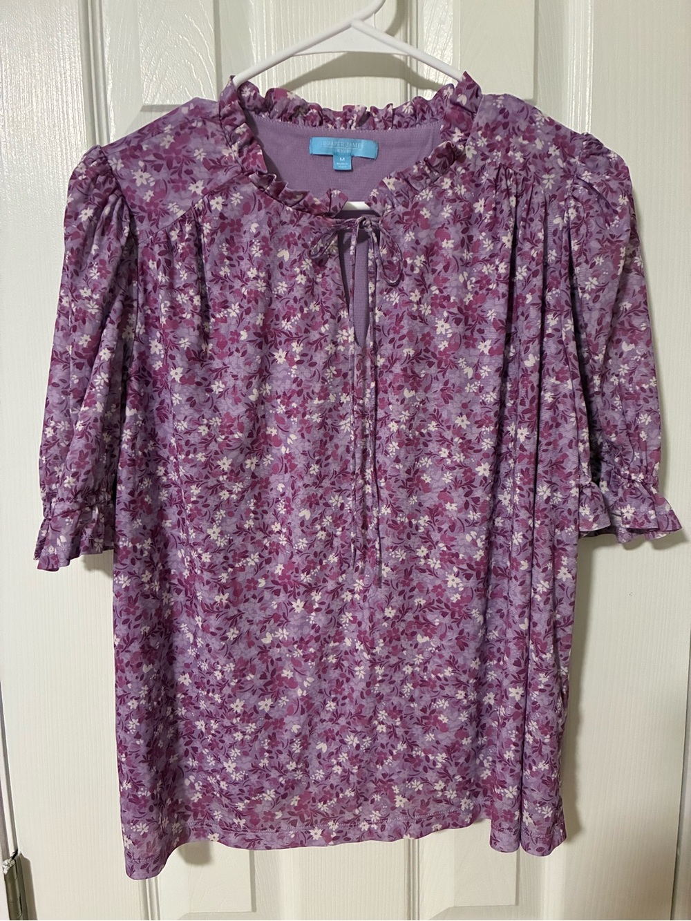 Draper James Purple Floral Tie-Neck Blouse
